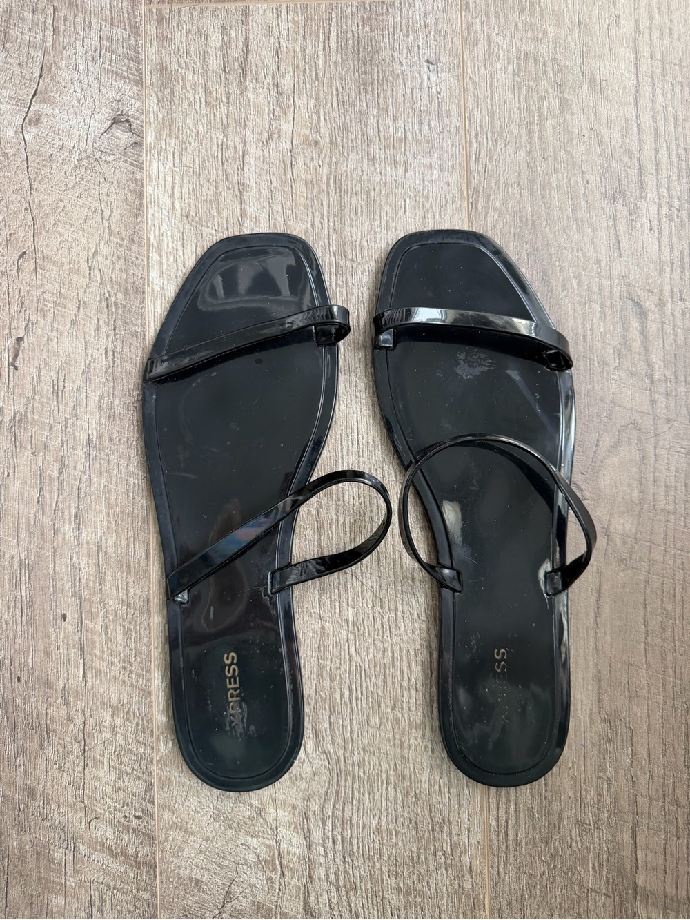 Express Black Minimal Strappy Square-Toe Slide Sandals